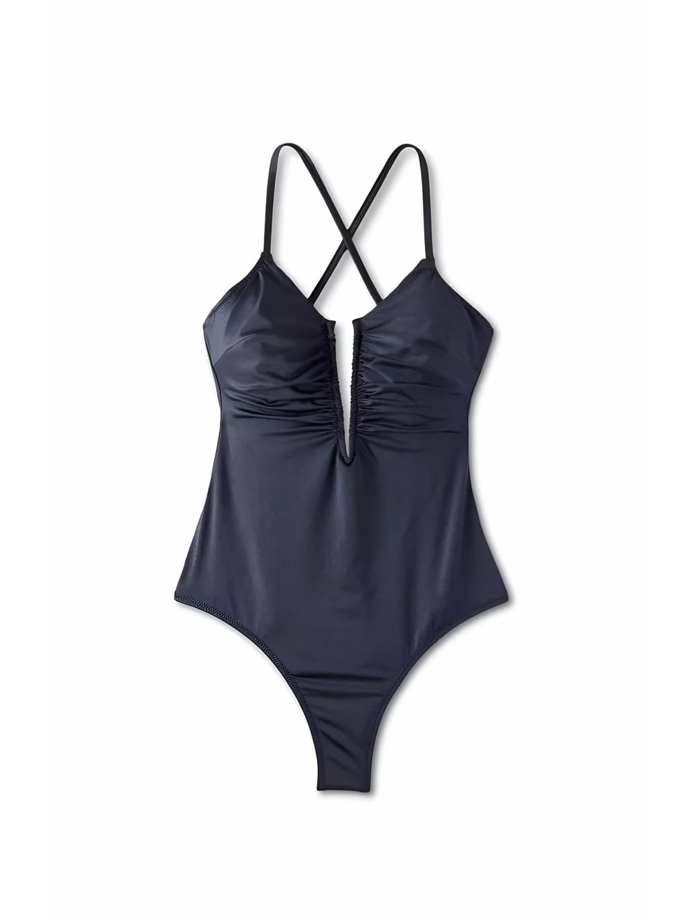 Shade & Shore Women's Shirred V-Wire Plunge One Piece Swimsuit XL Dark Grey